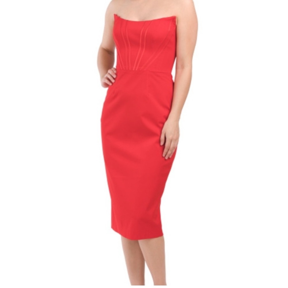 Red Sheath Midi Dress for Cocktail - Picture 2 of 7